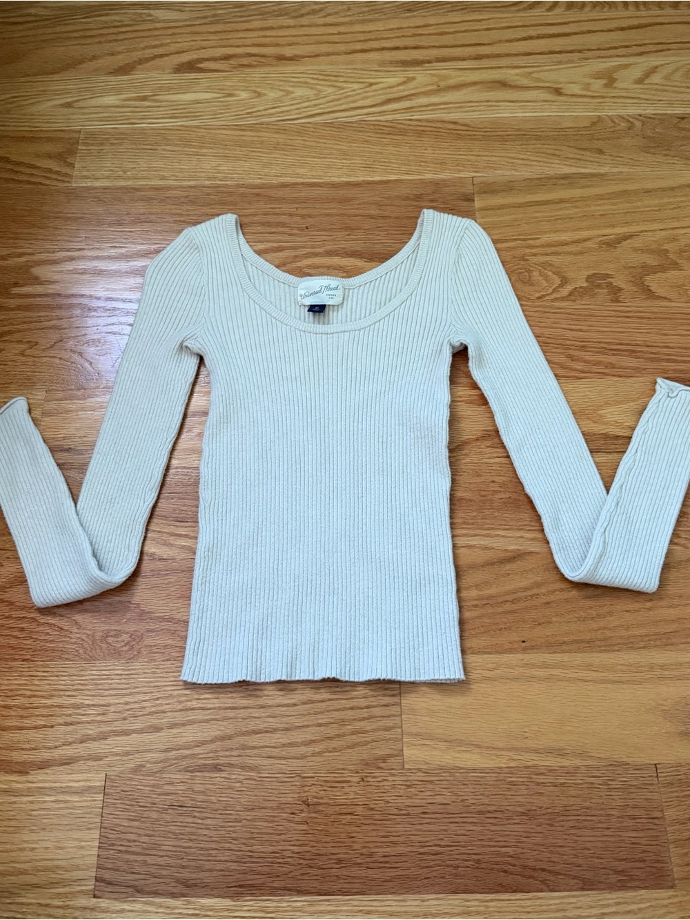 Brandy Melville Cream Ribbed Scoop Neck Long Sleeve Top